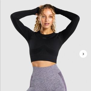 Gymshark Flex Long Sleeve Crop Top - Black - Size Small